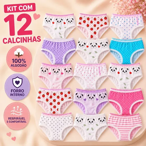 Kit 12 Calcinhas Infantil Menina Algodão Atacado Promoção