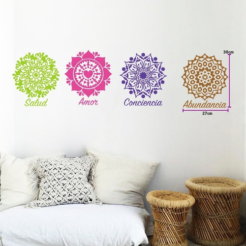 Vinilo Decorativo 4 Mandalas Palabras Amor Salud Conciencia