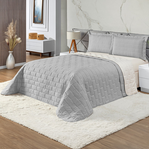 Cobre Leito Sorento Queen 03 Pçs Dupla Face Quarto Cama Luxo Cor Cinza Liso