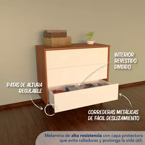 Comoda Cajonera Dormitorio 3 Cajones Diseño Nordico Melamina