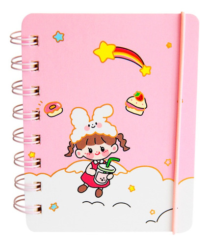 Libreta Espiral Con Elástico Diseños Kawaii Tierno 12cm