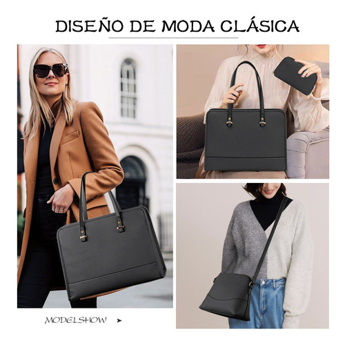 Imagen 6 de 8 de Set De Tote Bolsa Para Laptop 3pcs De Cuero Real Para Mujer