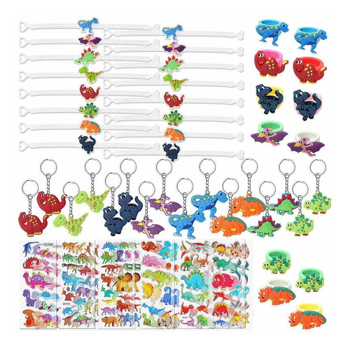 56 Pcs Dinosaur Party Favors Dinosaur Keychains Stickers Rin