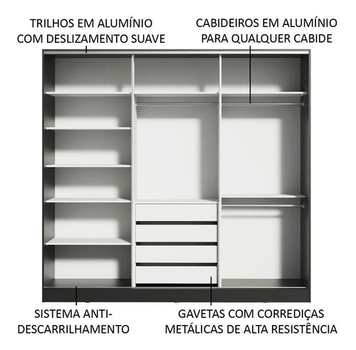 Ropero Closet Madesa Royale 3 Puertas 2 Espejo N Color Negro