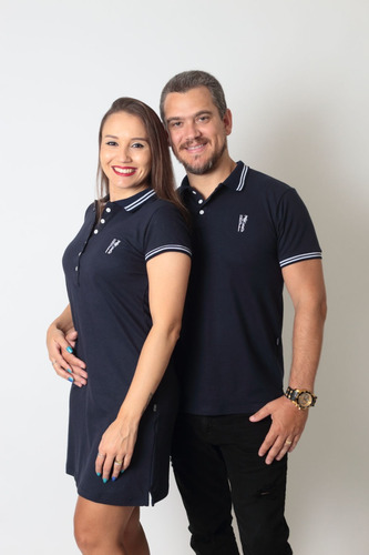 Kit Polos Casal Namorados Camisa E Vestido Marinho Céu