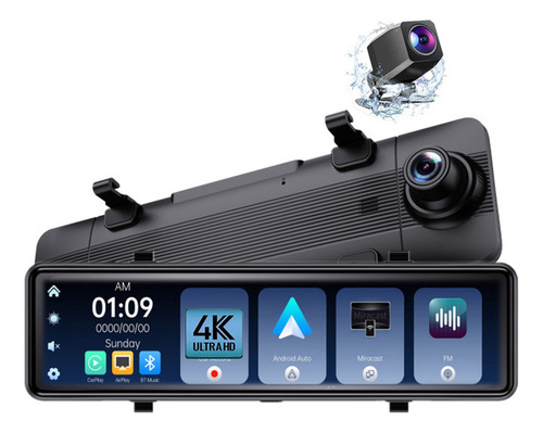 Espejo Retrovisor Dvr Para Automóvil De 12 Con Carplay 4k