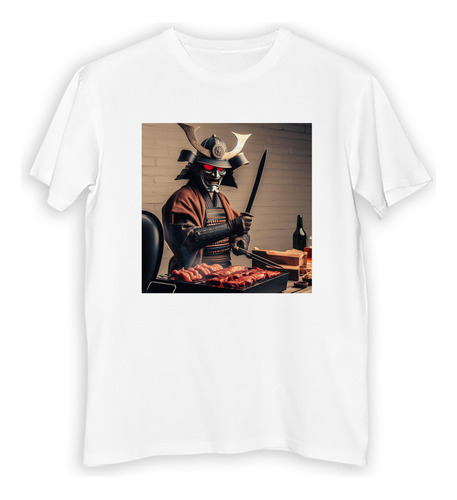 Remera Hombre Samurai Cocinando Parrilla Brasas Fuego