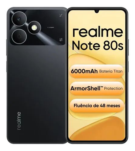 Foto de Celular Smartphone Realme Note 80s 128gb 4gb Ram Dual Sim Bateria 6000mah Ultrafino 7,94 Mm Resistência À Poeira E Água Ip54 Preto