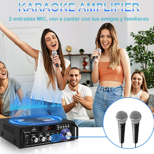 Amplificador De Audio Bluetooth Hifi Subwoofer Mini Economía Bt/fm/usb/sd/rca/mp3 Estéreo Sonidos Para Casa 600w Alta Potencia Con 2 Tomas De Micrófono Con Mando A Distancia
