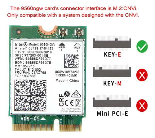 Tarjeta Wifi Bluetooth 5.0 9560ngw Key E M.2 Dual-band Intel