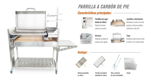 Imagen 7 de 10 de Parrilla Acero Inoxidable Movible Con Tapa Tagwood