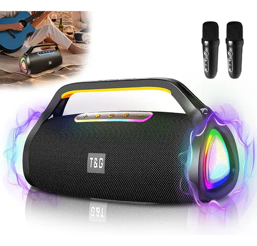 Caixa De Som Bluetooth 20w Com 2 Microfones Sem Fio, Portátil - Som Forte Para Karaokê, Festas, Churrasco E Ao Ar Livre - Presente Ideal