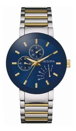 Reloj Bulova Classic Day Date Original Hombre Time Square Color de la correa Plateado/Dorado Color del bisel Azul Color del fondo Azul