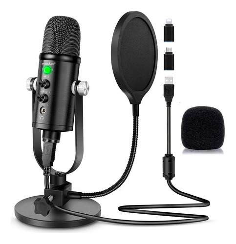 Proar Micrófono Para Podcast, Kit De Micrófono Usb Para T. Color Negro