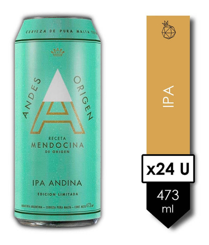 Imagen 1 de 9 de Andes Origen Ipa. Cerveza . 473ml X 24 - Tomate Algo® -