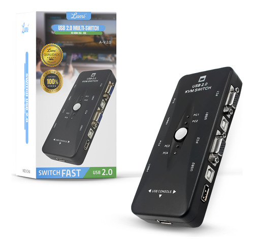 Switch Vga Chaveador 4x1 Kvm Usb Para Mouse Teclado Lumi