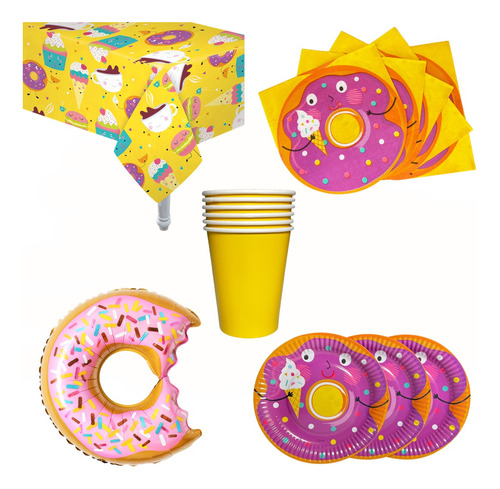 Kit Combo Donas Descartable Infantil Cumpleaños Completo