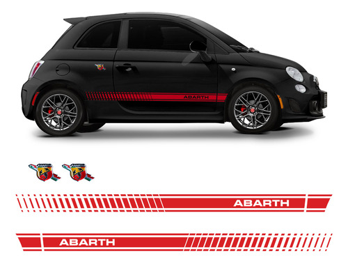Faixa Lateral Adesivo Fiat 500 Abarth Evo E Emblemas Portas