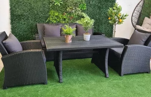  LOKATSE HOME Mesa de centro de metal para exteriores, muebles  de ratán de mimbre con patas de acero en forma de X, marrón y negro :  Patio, Césped y Jardín