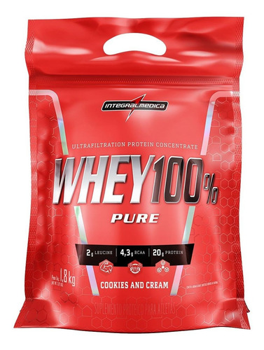 Whey 100% Pure - 1800g Refil Cookies Cream - Integralmédica