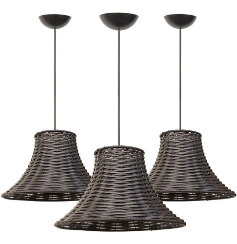 3x Lustre Pendente Luminária Junco Chapéu Chinês Sala Cor Tabaco 110V/220V