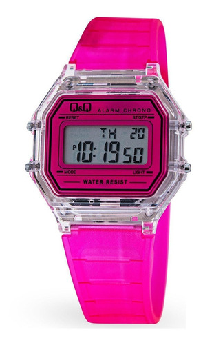 Reloj Pulsera Q&q Digital Malla De Pvc Fucsia Febo