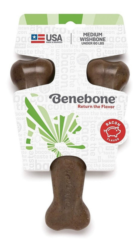 Benebone Wishbone Bacon Medio, Osso De Nylon- Made In Usa - Cor Marron