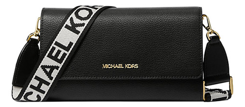 Bolsa Michael Kors Original Jetset Large Leather Xbody Negro Acabado de los herrajes Dorado Color de la correa de hombro Beige Diseño de la tela Liso