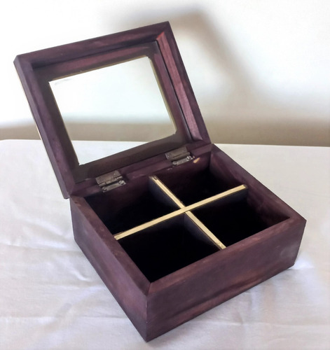 Imagen 7 de 7 de Caja De Té De Alpaca Y Madera De 4 Divisiones