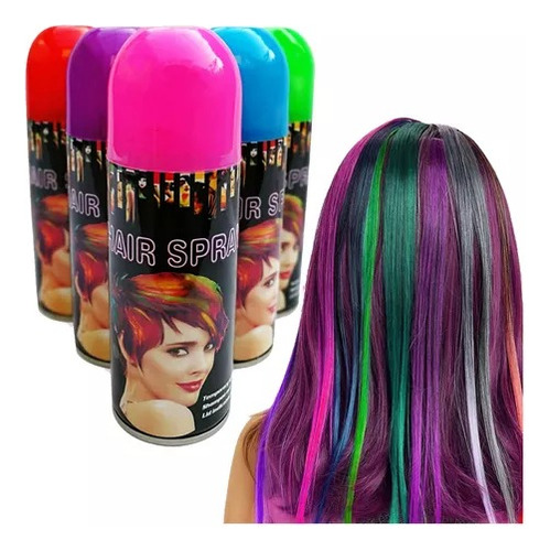 100 Pz Pintura Para Cabello Aerosol Spray 6 Colores Lavable