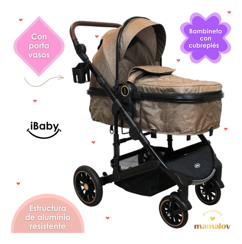 Carriola 4 En 1 Reversible Murano Portabebé Ibaby - Beige Color Marrón claro Chasis Negro