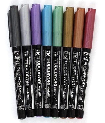 Set Marcadores Fudebiyori Zig Punta Pincel Metalizados X8