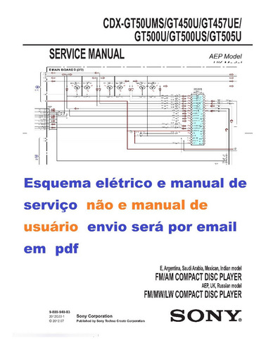 Esquema Eletrico Sony Cdx Gt50u Cdxgt50u Cdxgt50 Em Pdf (Usado)