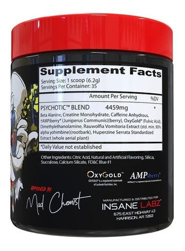Pre Entreno Psychotic Insane Labz 35 Servicios Gummy Candy Sabor Caramelo gomoso