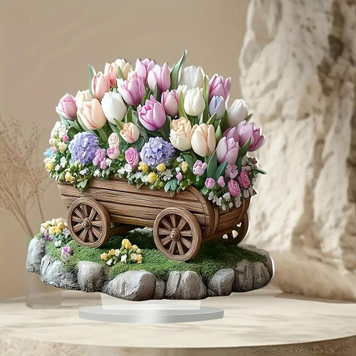 Decoración De Carrito De Flores 2d, Adorno De Escritorio