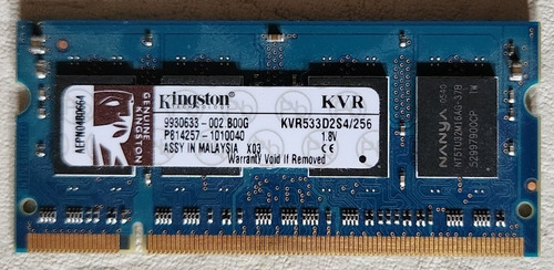 Memoria Ram Kingston Ddr2 Kvr533d2s4/256 256mb 533mhz(usada)