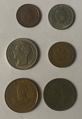 6 Monedas Alemania Austria Colombia Paraguay Holanda, 503/2m