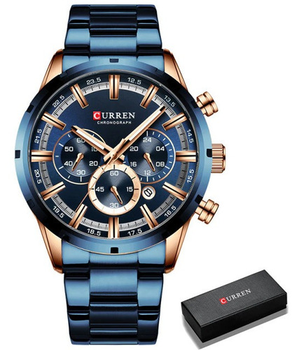 Imagen 1 de 10 de Reloj Curren Hombre Pulsera Metal Con Cronógrafo Lujo 8355
