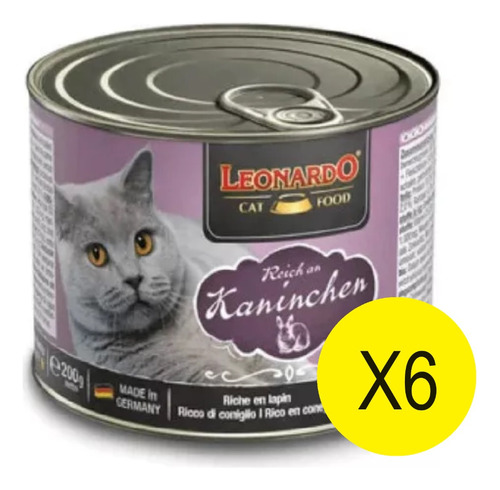 Alimento Leonardo Para Gato Sabor Conejo Lata 200g Pack X6