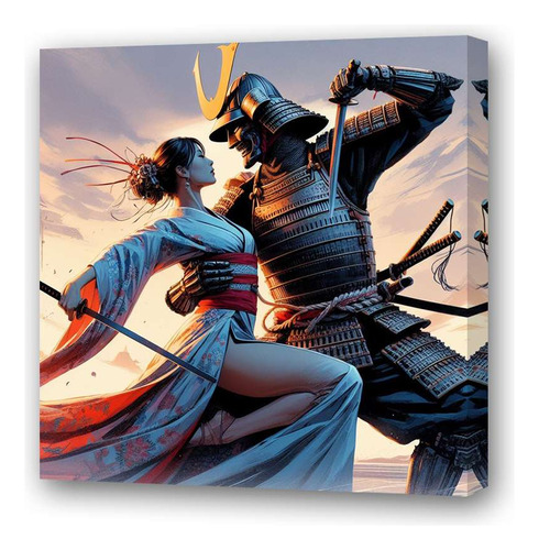 Cuadro 20x20cm Samurai Geisha Amor Enamorados Love