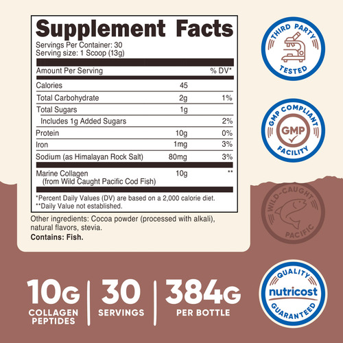 Colágeno Marino Nutricost (sabor A Chocolate) 30 Porciones -