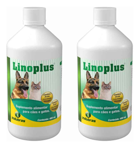 Kit 2x Linoplus 400 Ml Indubras Suplemento Para Cães E Gatos