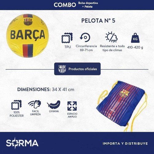 Imagen 2 de 5 de Combo Pelota N5+botinero Mochila Deportiva Barca Lic Oficial