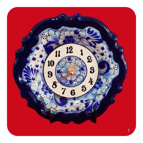 Imagen 1 de 2 de Reloj De Pared Talavera Poblana Barroco Azul 18 Cm M3 Rlj