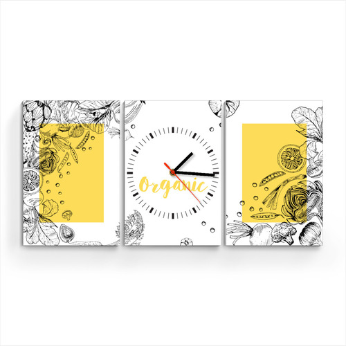 Cuadro Triptico Decoracion Cocina Con Reloj De Pared Colores