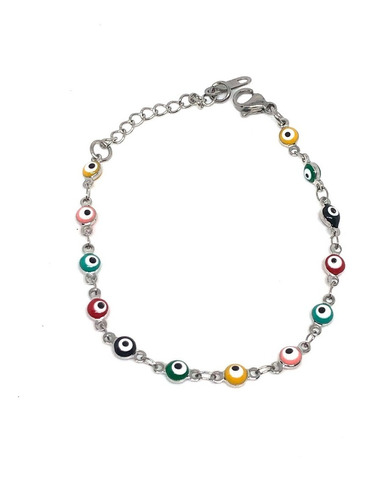 Pulsera Ojito Turco Multicolor 4mm Acero Inoxidable Plateada