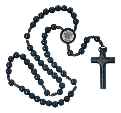 Terço São Padre Pio Em Madeira Preto Com Saquinho Bordado