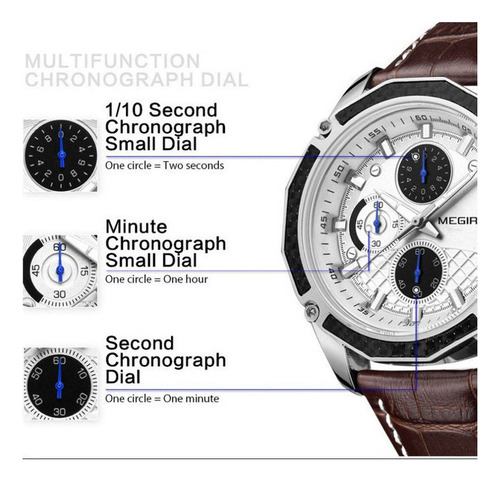 Reloj De Cuarzo Con Calendario Cronógrafo Megir 2015 G