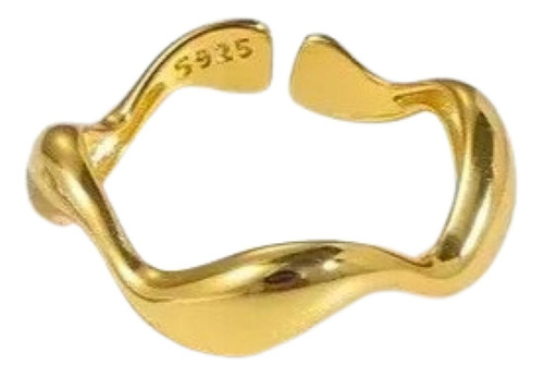 Anillo Ola Irregular Plata S925 Baño Oro Ajustable Juvenil