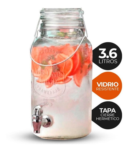 Dispenser Frasco De Vidrio Canilla Con Valvula  3,6l Bebidas